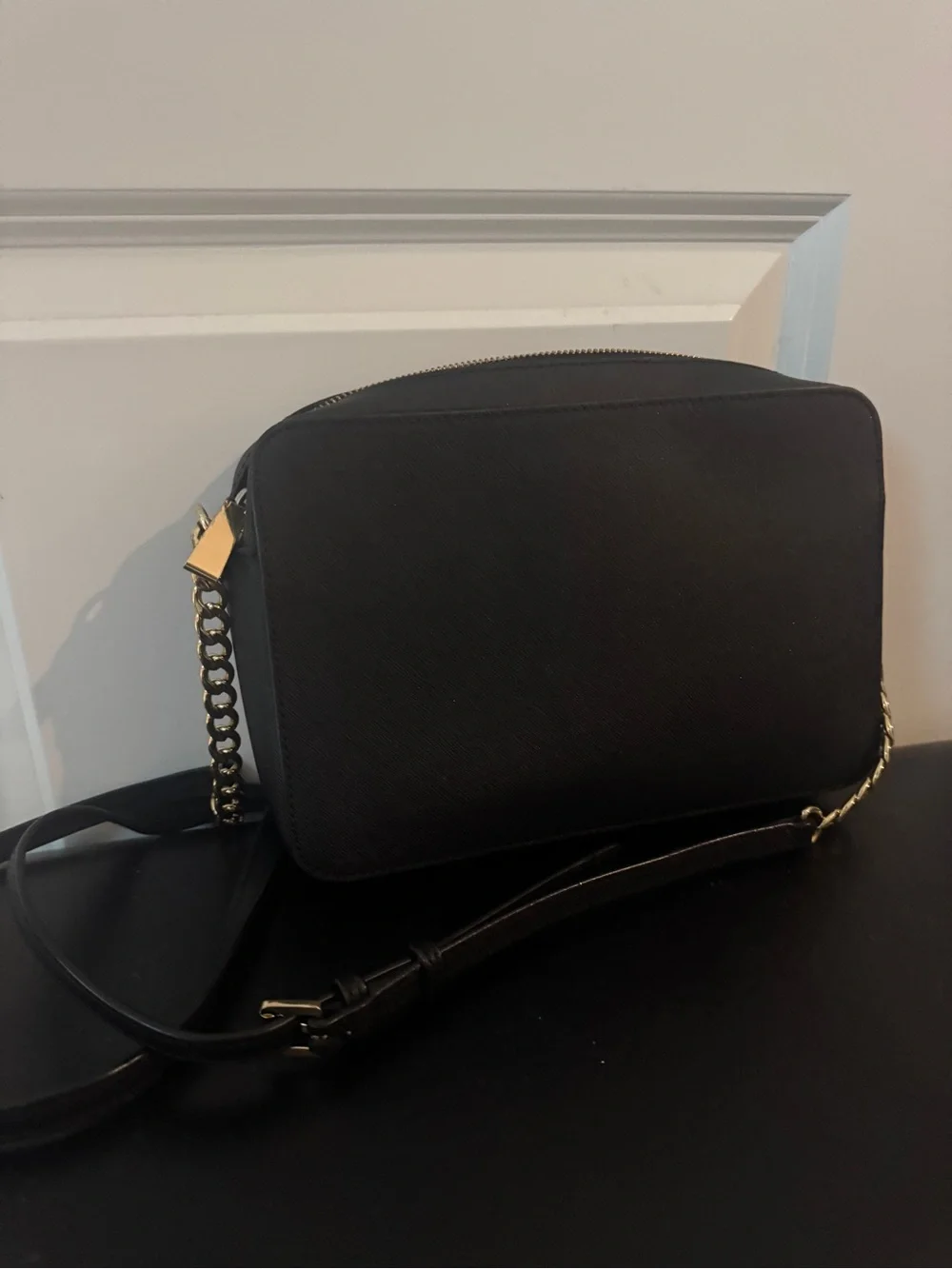 Michael Kors Black Leather Crossbody with Gold Hardware
